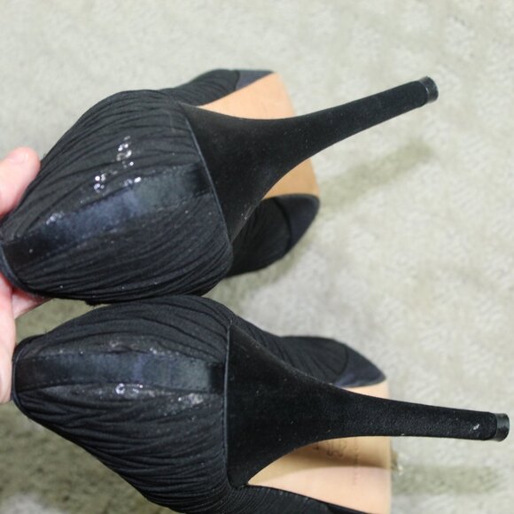 Antonio Melani Size 10M Black Ruched Fabric Over Sequins Platform Stiletto Heels - Picture 5 of 6